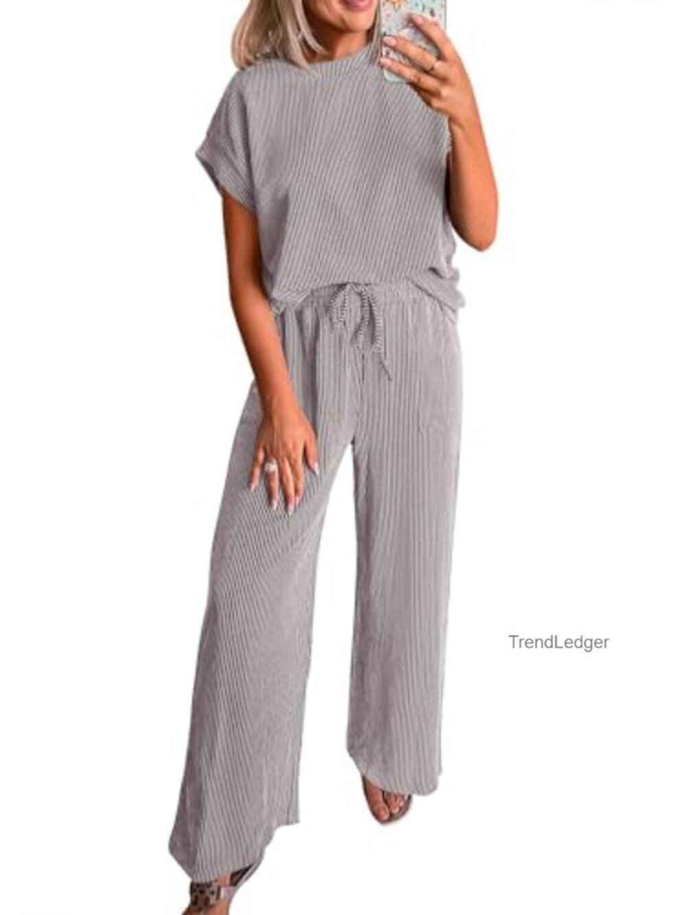 Women's 2 Piece Lounge Set Ribbed Knit Matching Tracksuit
